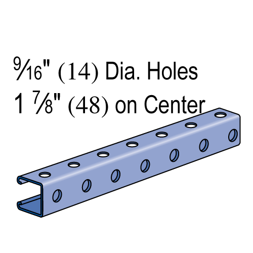 Unistrut P1000H3 - 1-5/8" x 1-5/8", 12 Gauge, Metal Framing Strut, Round Holes on all three sides