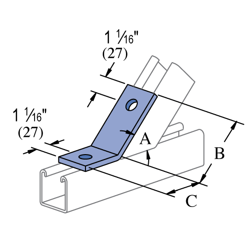 Unistrut P2096 - 67 1/2 DEG. - 2 HOLE, ANGULAR FITTING (1-5/8" SERIES)