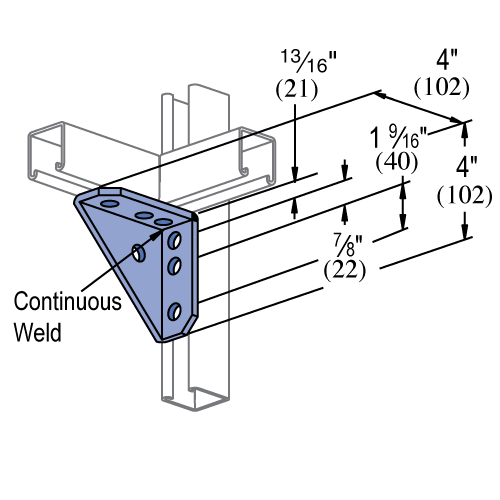 Unistrut P2484W - 7 Hole, 90° Gusseted Fitting with Welded Corner