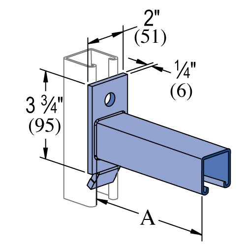 Unistrut P2513A thru P2516A - 6" thru 24" Bracket (Slot Down) (1-5/8" Series)