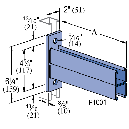 Unistrut P2542 thru P2546 - 12" thru 36" Bracket (Slots Up and Down) (1-5/8" Series)