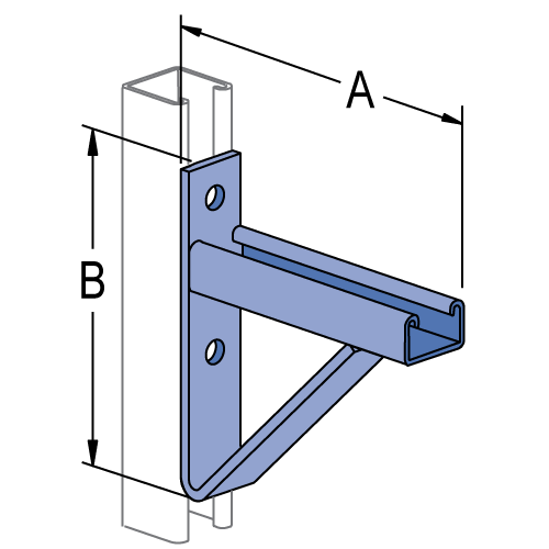 Unistrut P2547 thru P2551 - 15" thru 39" Cable Tray Bracket (Slot Up) (1-5/8" Series)