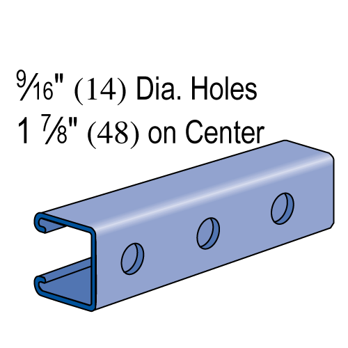 Unistrut P3000HS - 1-5/8" x 1-3/8", 12 Gauge Metal Framing Strut, Round Holes