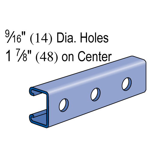 Unistrut P3300HS - 1-5/8" x 7/8", 12 Gauge Metal Framing Strut, Round Holes