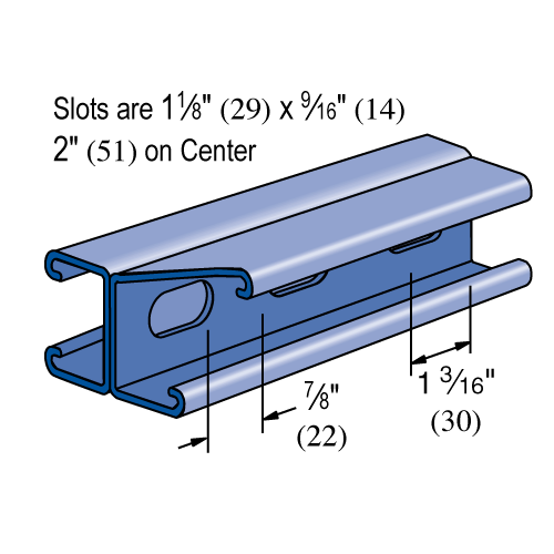 Unistrut P3301T - 1-5/8" x 1 3/4", 12 Gauge Back-to-Back Metal Framing Strut, Slotted