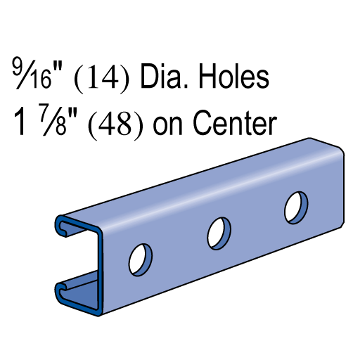 Unistrut P4100HS - 1-5/8" x 13/16", 14 Gauge Metal Framing Strut, Round Holes