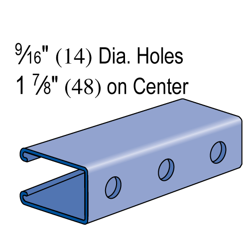 Unistrut P5000HS - 1-5/8" x 3-1/4", 12 Gauge Metal Framing Strut, Round Holes